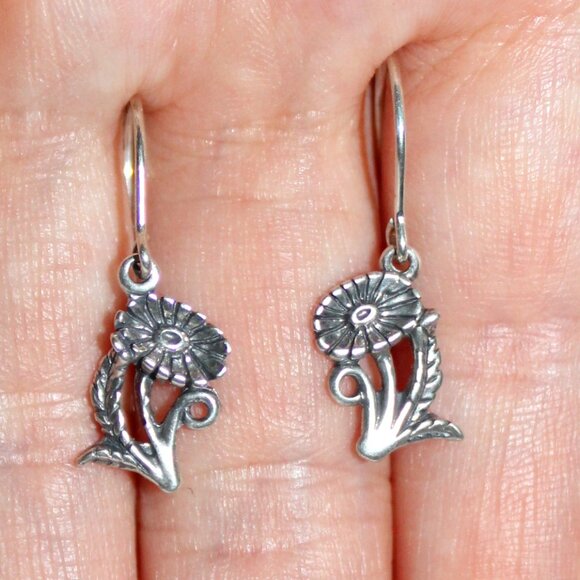 Sterling Silver Small Daisy Earrings - Picture 5 of 5